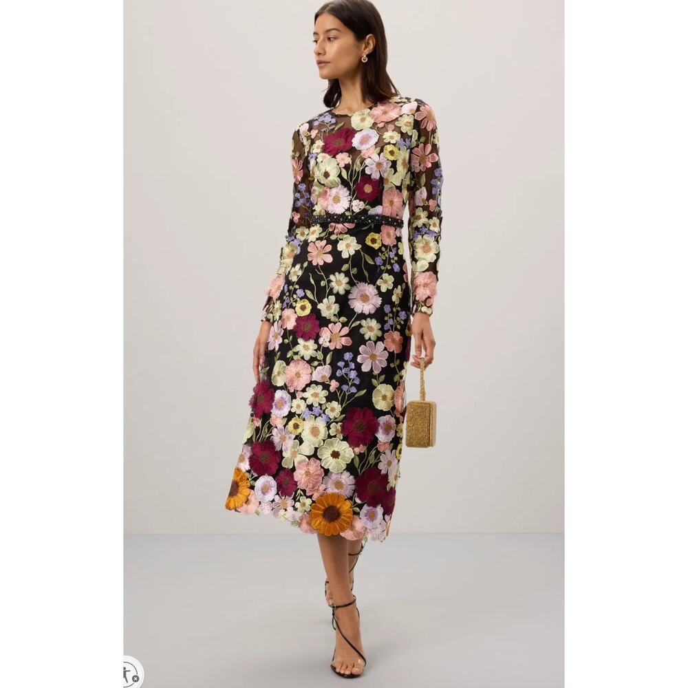 Ieena for Mac Duggal High Neck Floral Embellished A-Line Dress Size 8